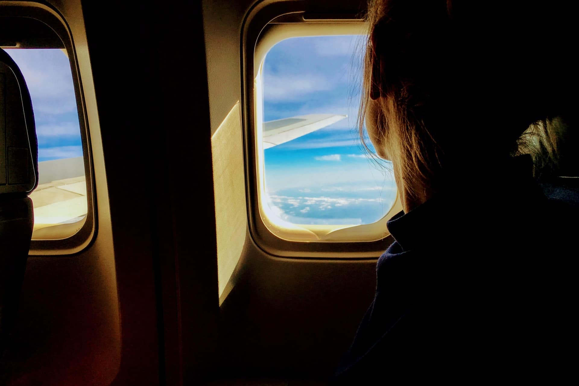 Woman travelling by plane